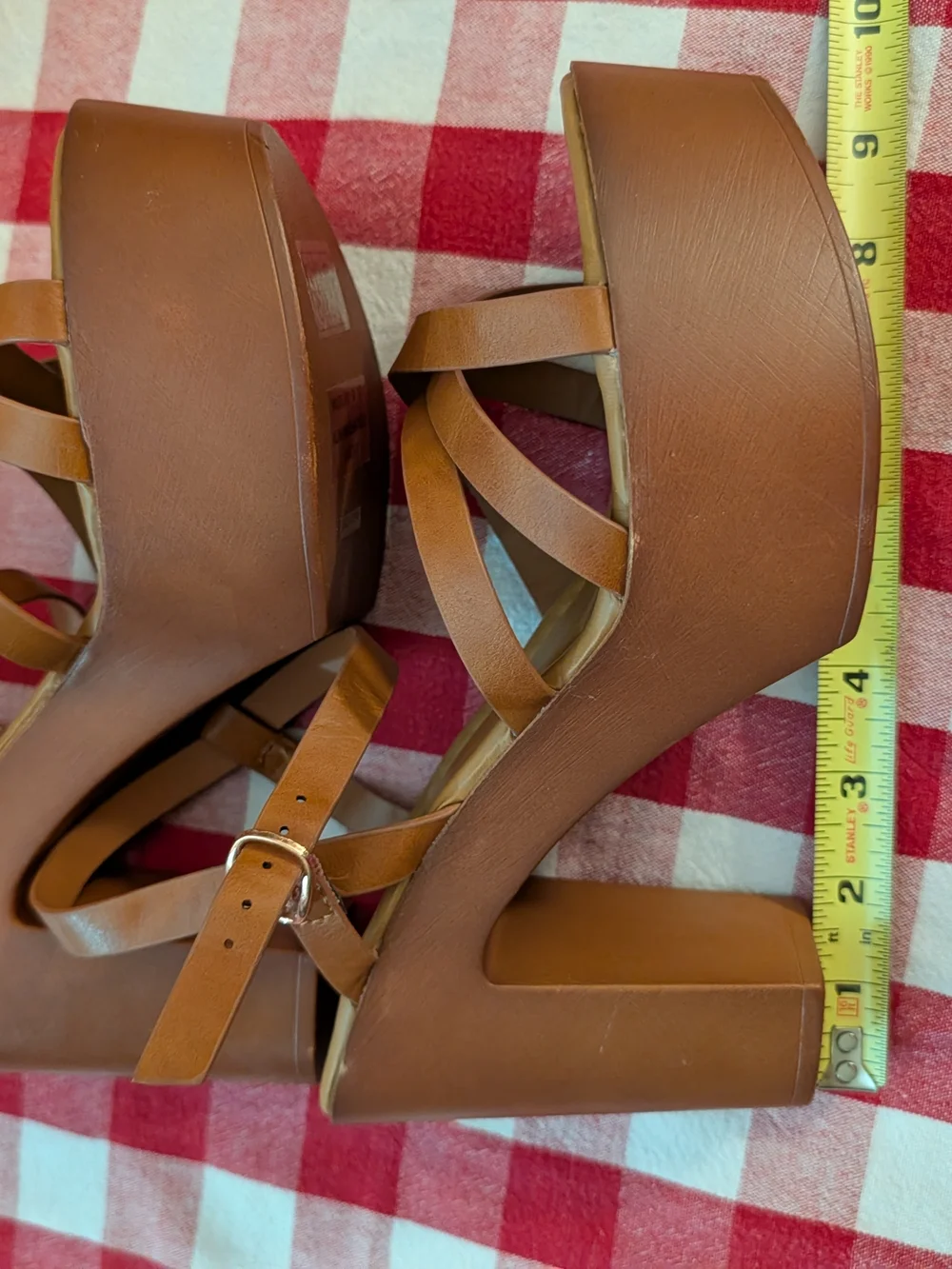 BAMBOO Woodland Tan Chunky Heel Platform Sandals Size 8.5